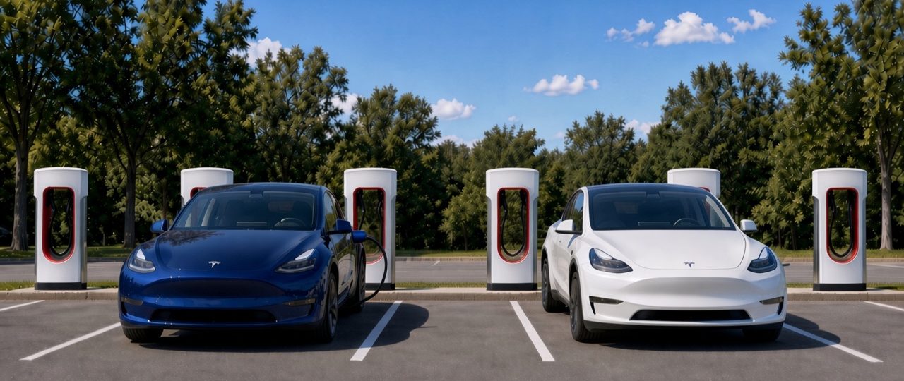 Tesla Supercharger station with open stalls